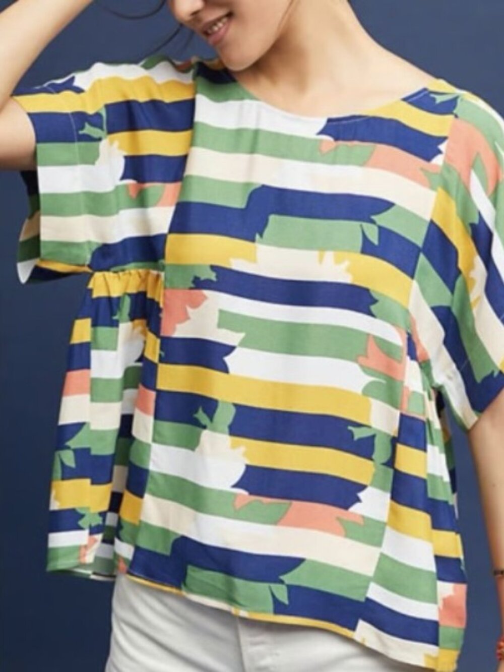 Maeve Anthropologie Milla Striped Multicolor Short Sleeve Blouse Size S - Picture 10 of 11